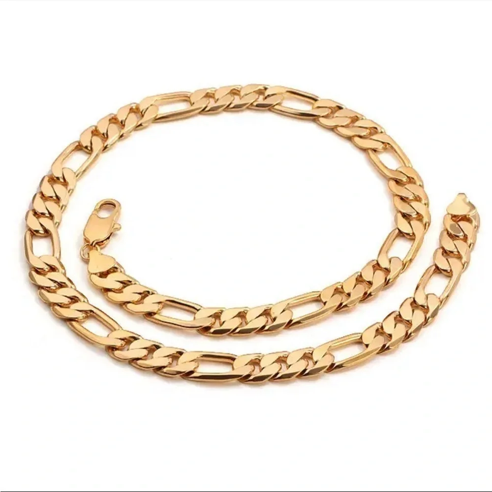 NEW 18K GOLD FIGARO CHAIN LINK BRACELET - 8MM WIDE 18K STAMPED
